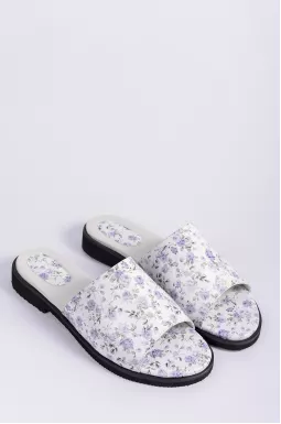 Шльопанці шкіряні з квітковим принтом великих розмірів