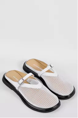 Мюлі з сітчастим верхом і пряжкою в білому кольорі великих розмірів