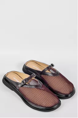 Мюлі з сітчастим верхом і пряжкою в шоколадному кольорі великих розмірів