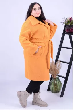 Стильная шуба с поясом батал