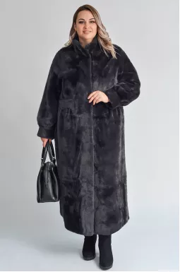Шуба довга прямого силуету з екохутра великих розмірів