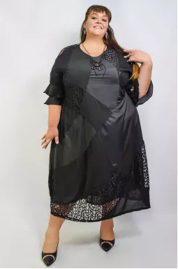 Платье  длинное с украшением супер батал