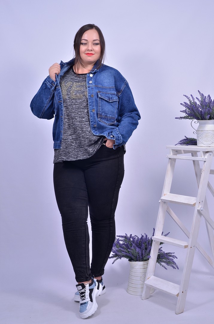 Коротка джинсова куртка батал