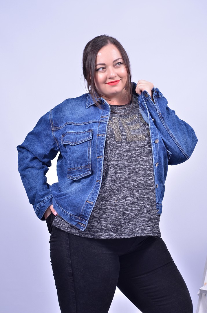 Коротка джинсова куртка батал