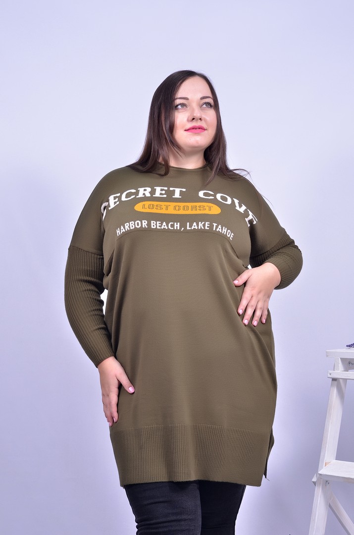 Тепла прямая удлиненная туника батал