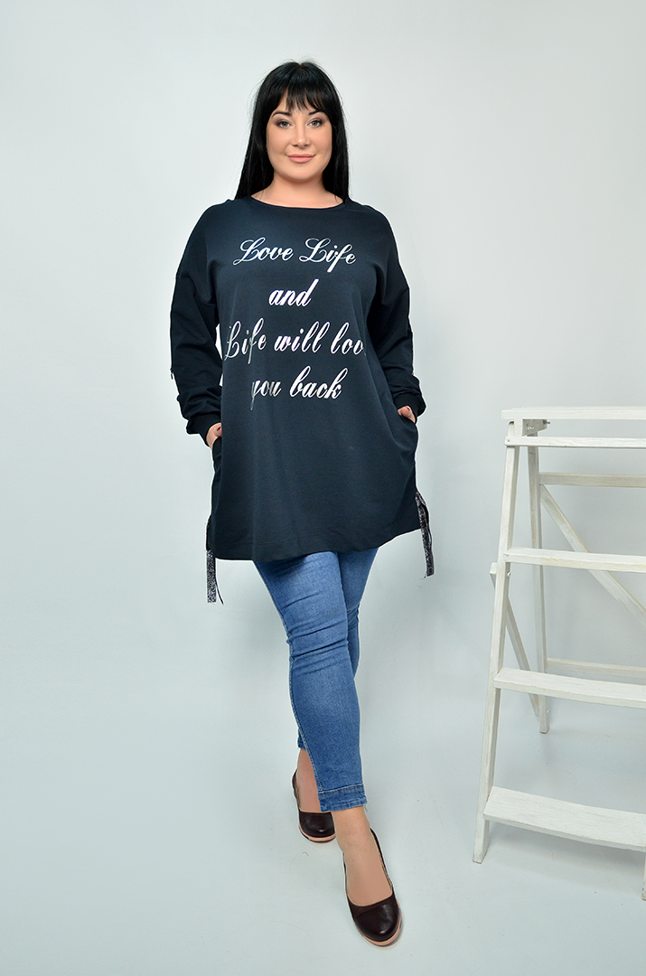 Світшот подовжений з принтом батал