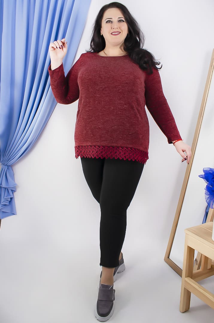 Блуза теплая с кружевом