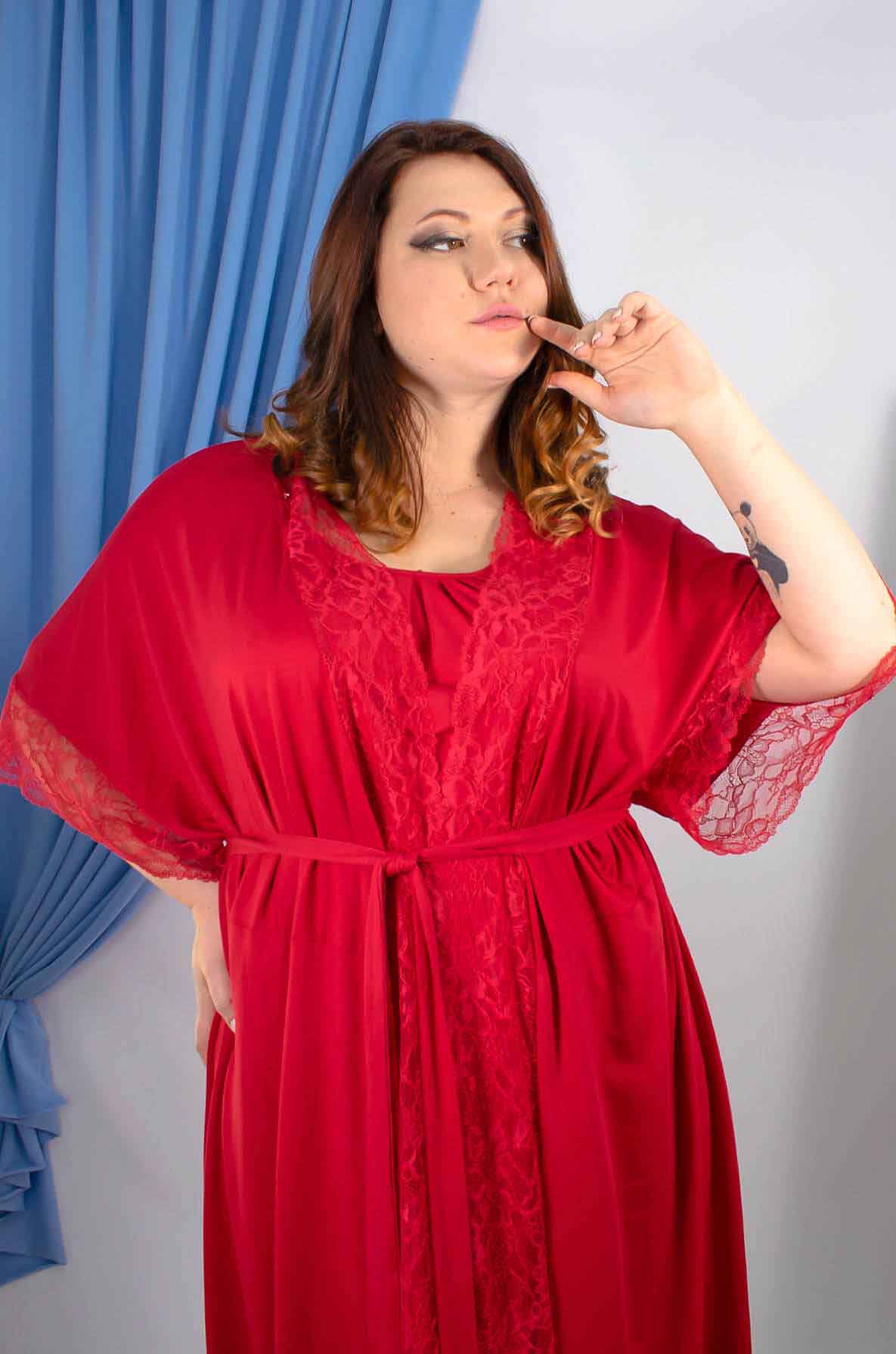 Халат довгий з мереживом супер батал