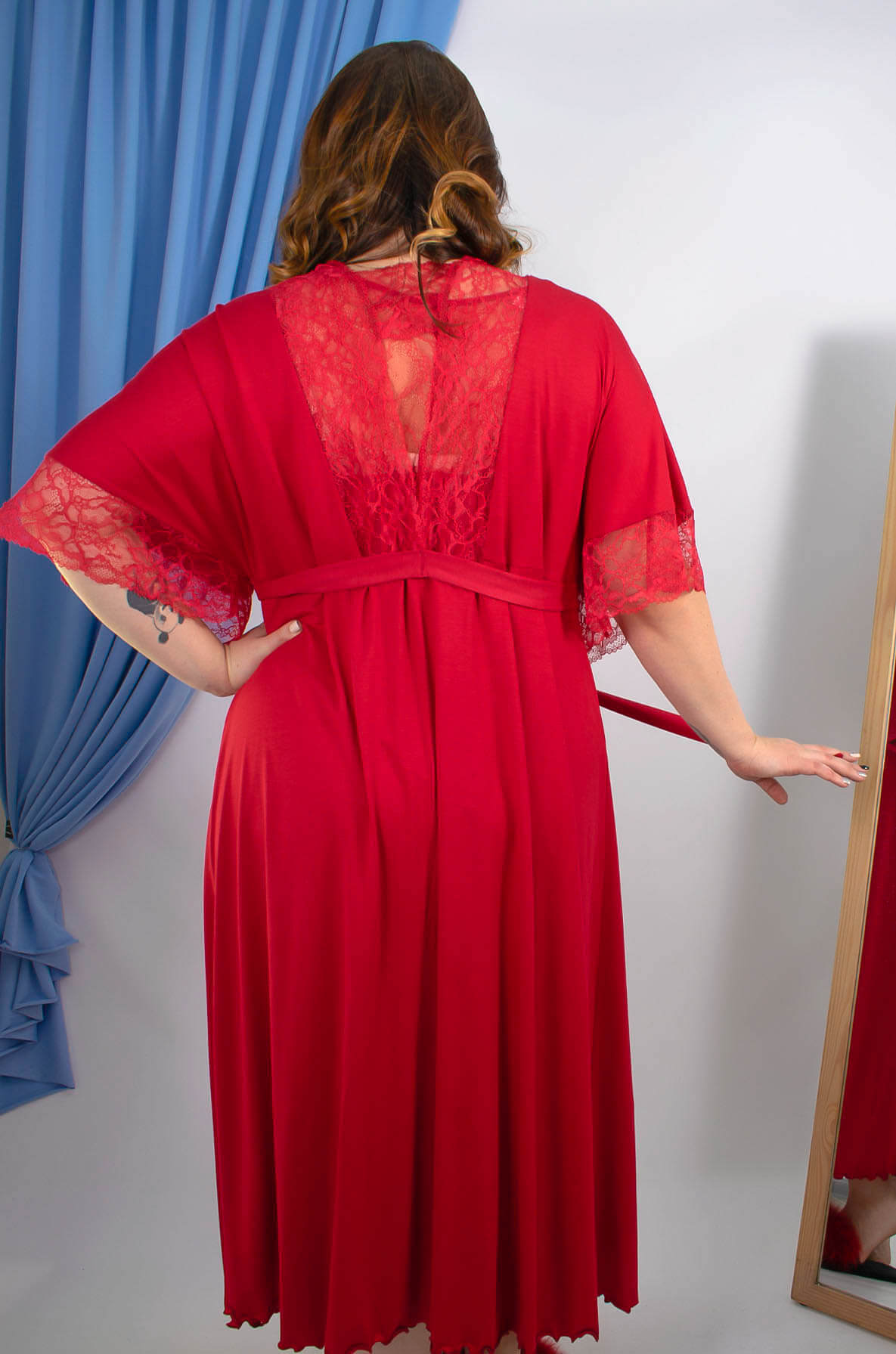 Халат довгий з мереживом супер батал