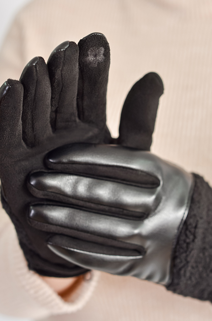 Теплі перчатки з поєднанням контрастних фактур