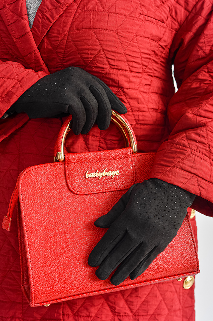 Перчатки з декоративними камінцями і флісовим утеплювачем