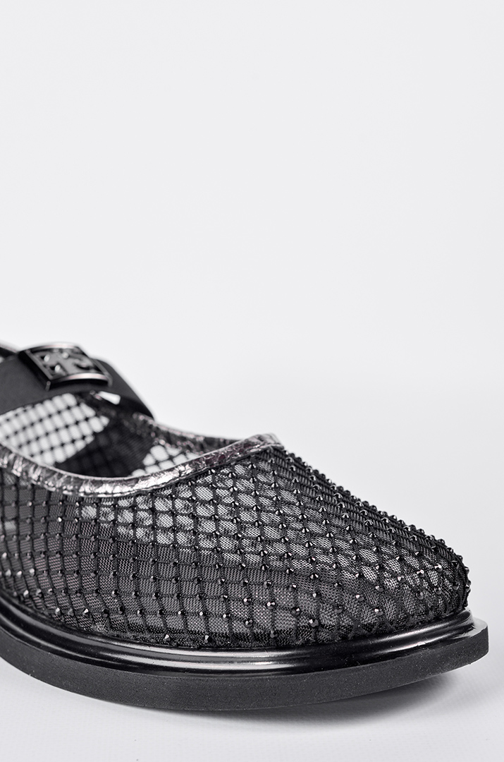 Балетки із сітчастим верхом та дрібними камінцями великих розмірів