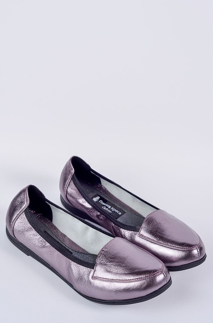 Шкіряні балетки в ліловому відтінку з легким мерехтінням великих розмірів