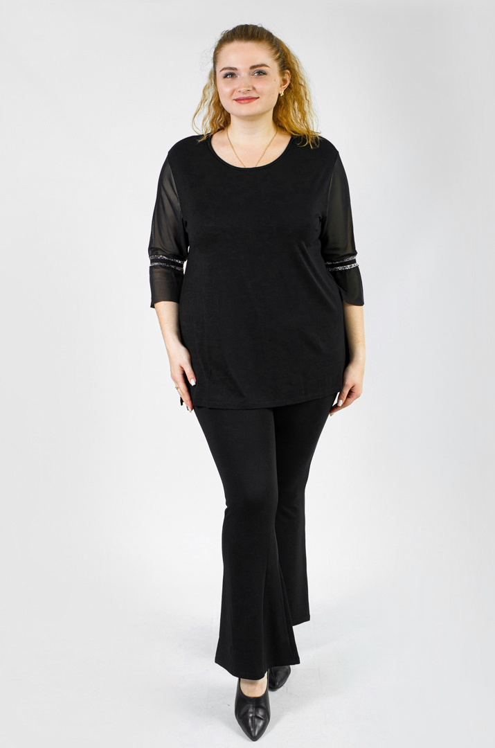 Блуза довга чорна з мереживом і сіткою супер батал