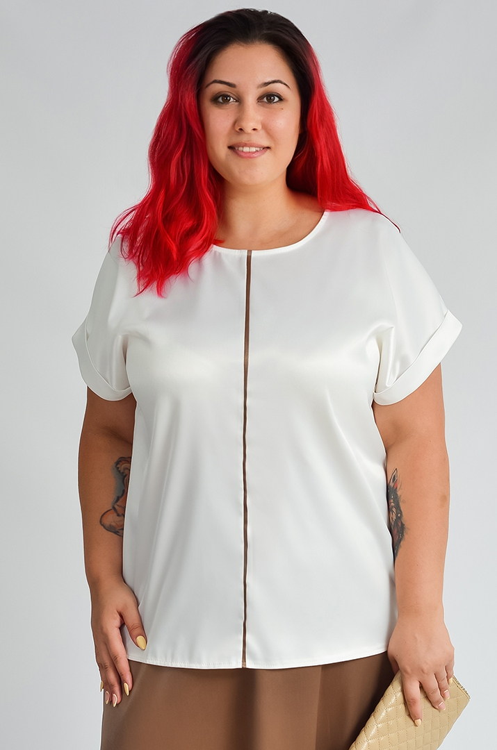 Атласная блуза с вертикальным декором больших размеров