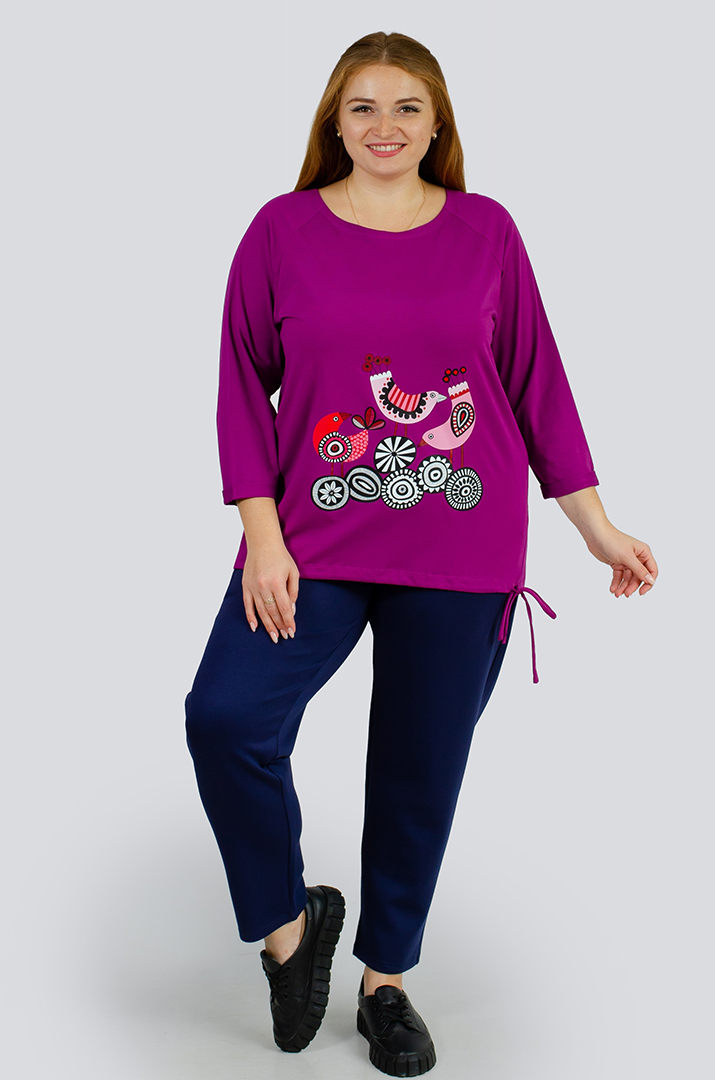 Блуза трикотажна кольору фуксія з принтом великих розмірів
