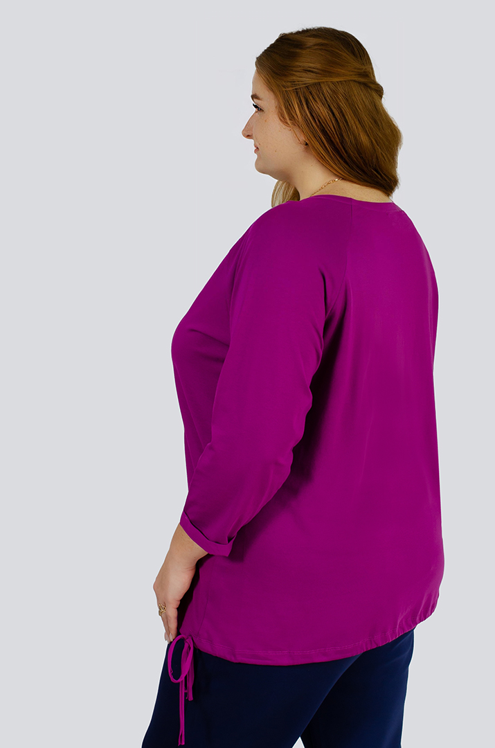 Блуза трикотажна кольору фуксія з принтом великих розмірів