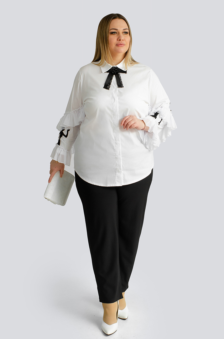 Блуза белая с бантом больших размеров