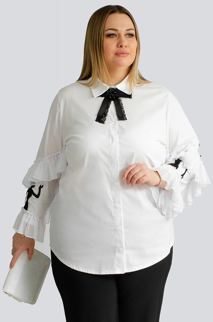 Блуза белая с бантом больших размеров