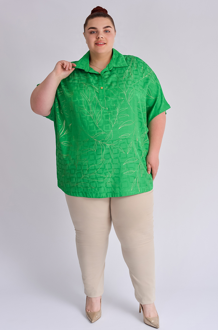 Блуза з золотавим принтом великих розмірів