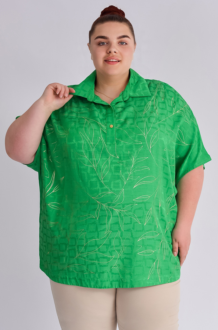 Блуза з золотавим принтом великих розмірів