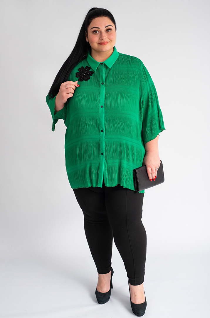 Блуза довга зелена шифонова великих розмірів