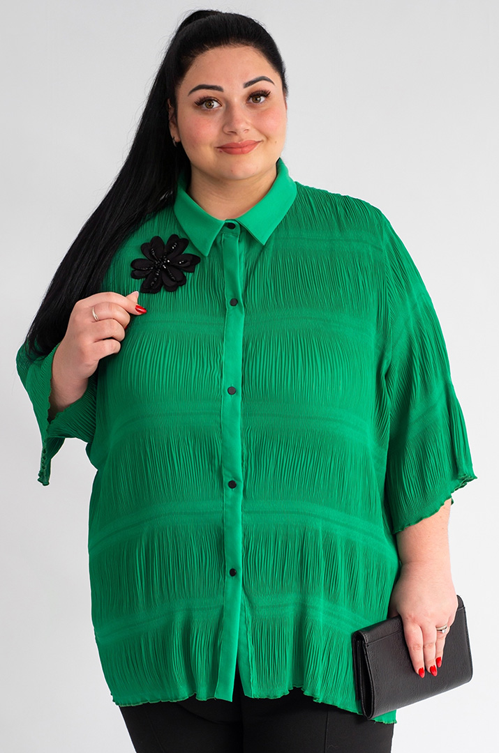 Блуза довга зелена шифонова великих розмірів