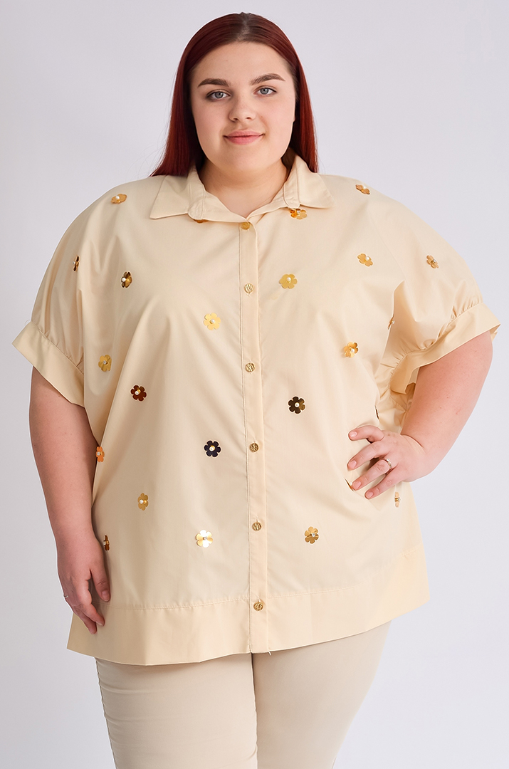 Блуза з золотавим декором великих розмірів