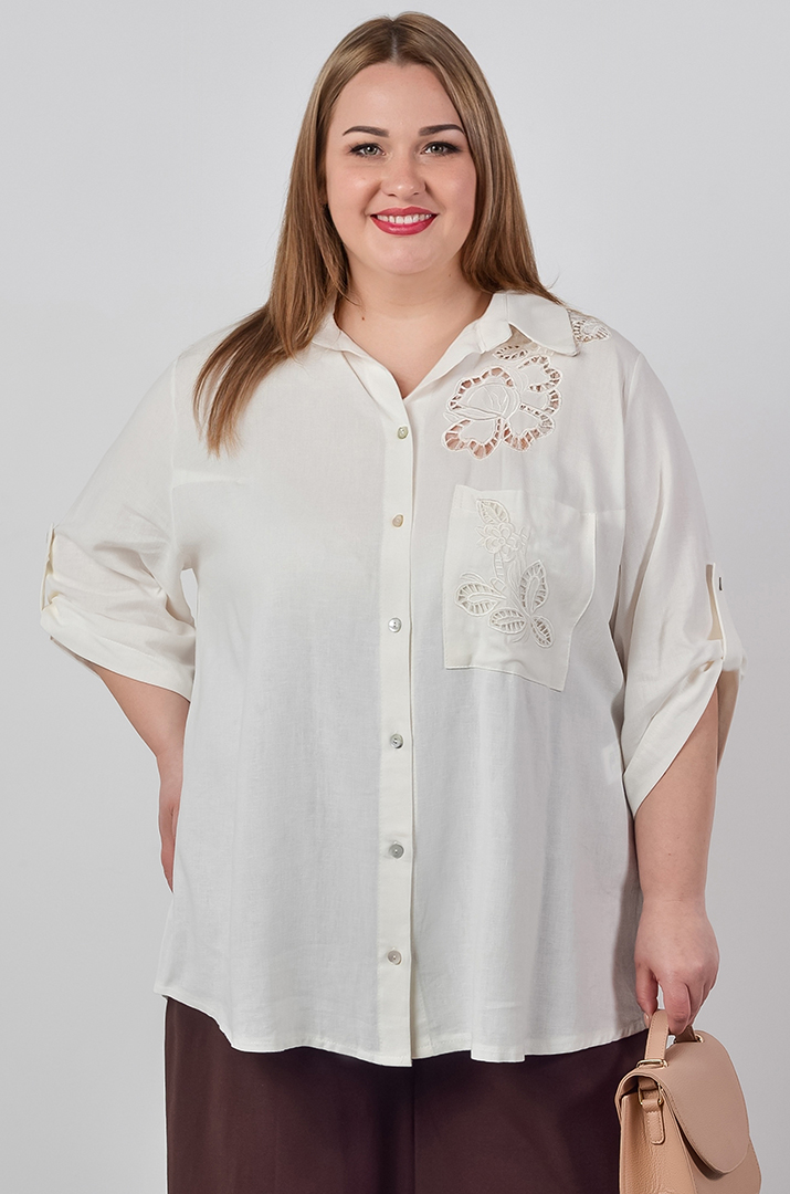 Блуза льняная с вытынанкой больших размеров