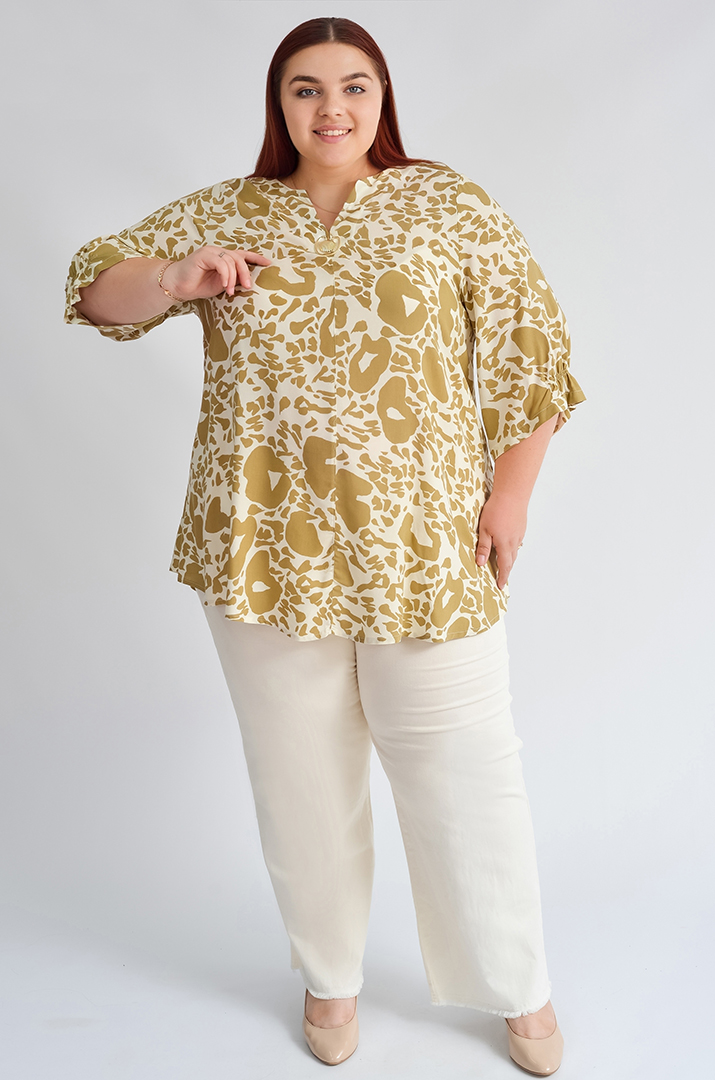 Блуза довга трапеція з абстрактним принтом великих розмірів