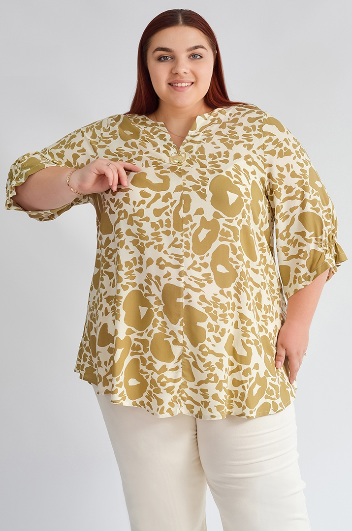 Блуза довга трапеція з абстрактним принтом великих розмірів