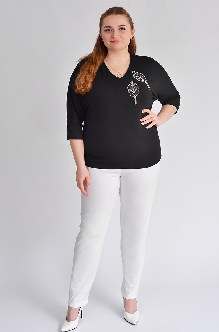 Блуза коротка чорна з декором великих розмірів