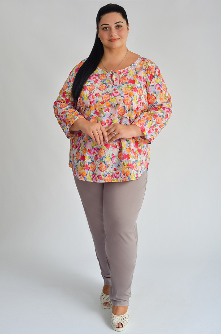 Блуза в принт стрейч котон великих розмірів