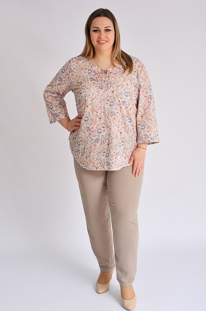 Блуза в принт стрейч котон великих розмірів