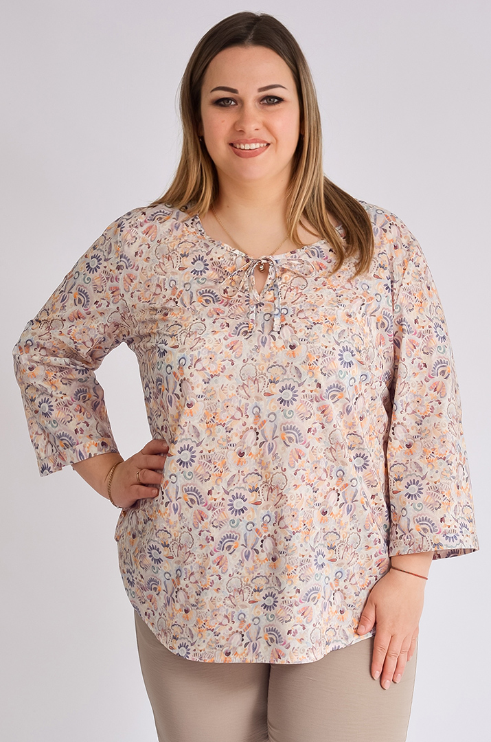 Блуза в принт стрейч котон великих розмірів