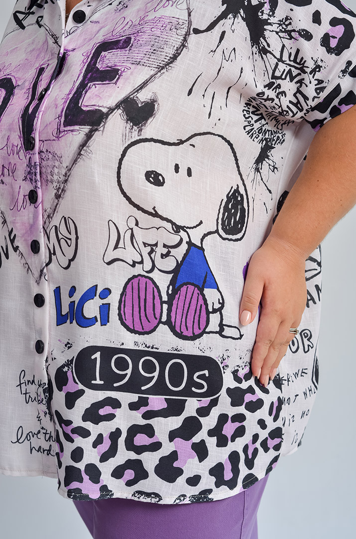Блуза з яскравим арт-принтом та написами великих розмірів