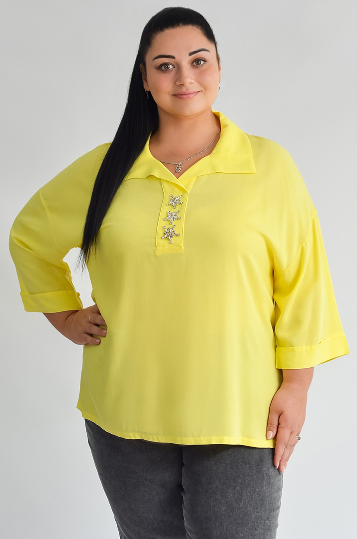 Блуза довга зі штапелю з декоративними елементами великих розмірів