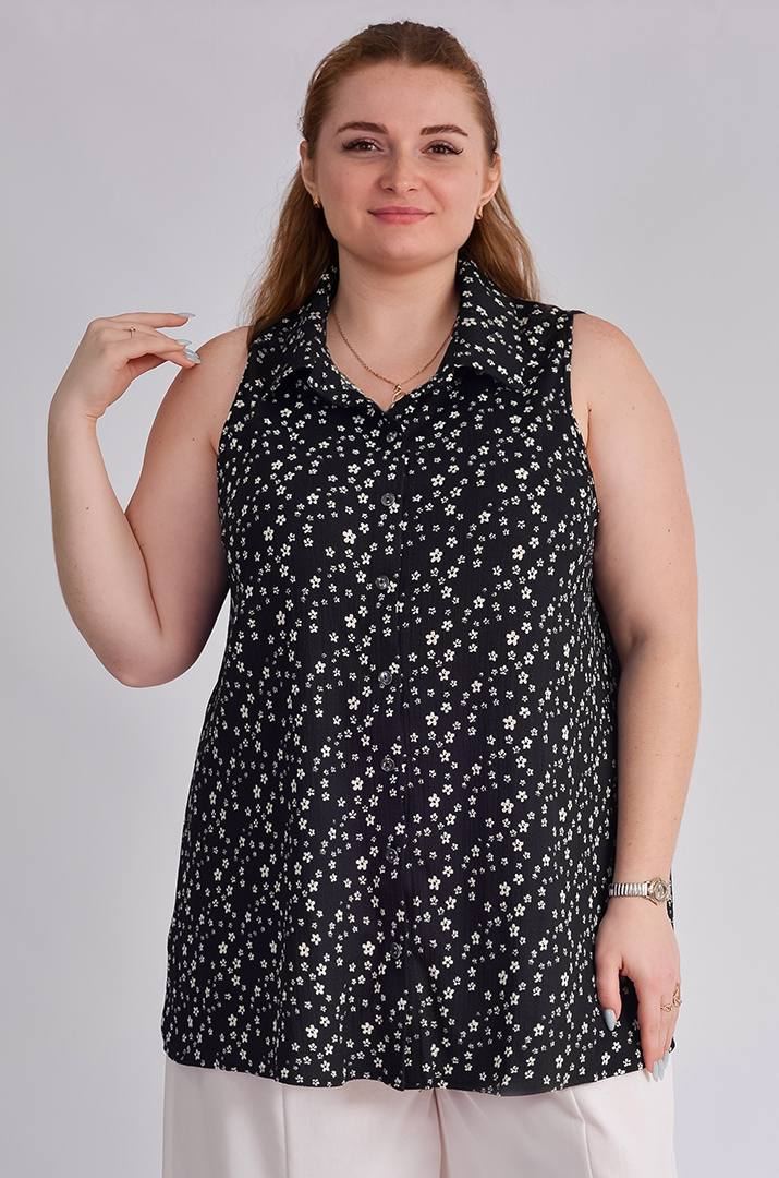 Блуза без рукавів з квітковим принтом великих розмірів