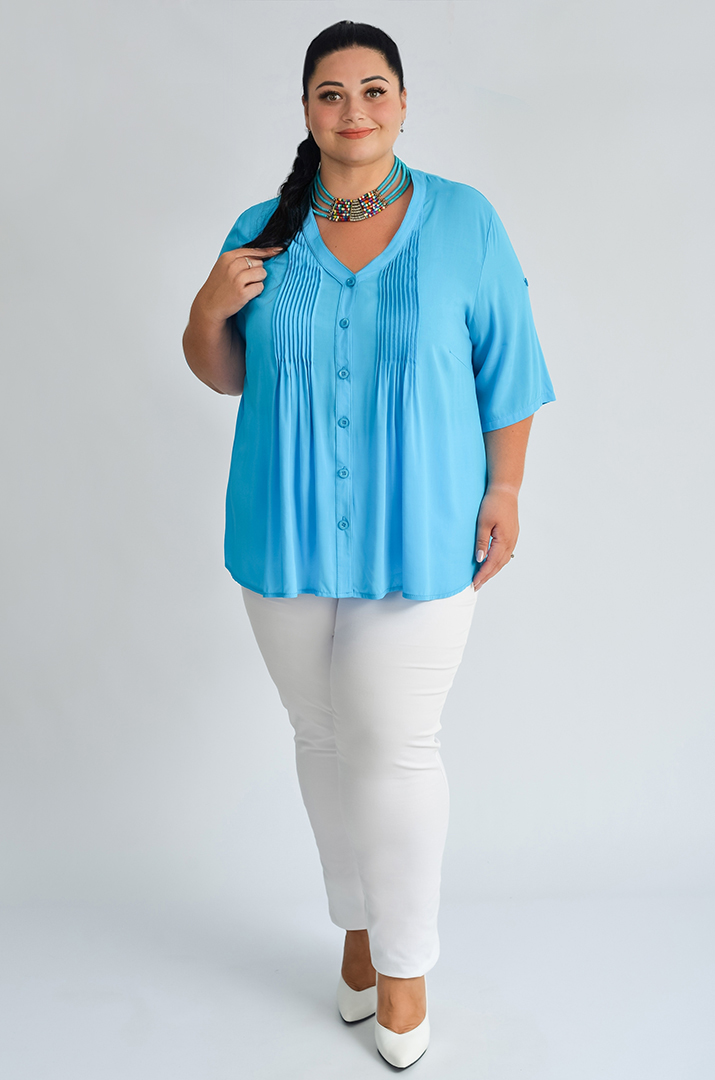 Блуза довга з фактурними вставками великих розмірів