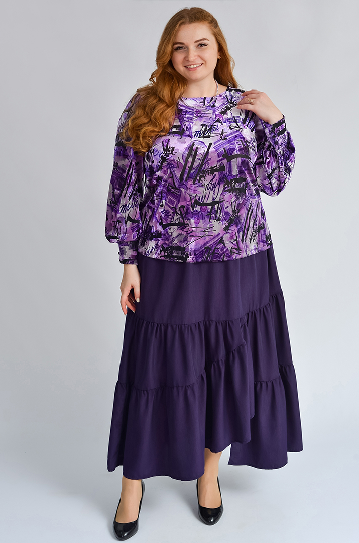 Велюрова блуза з абстрактним візерунком великих розмірів