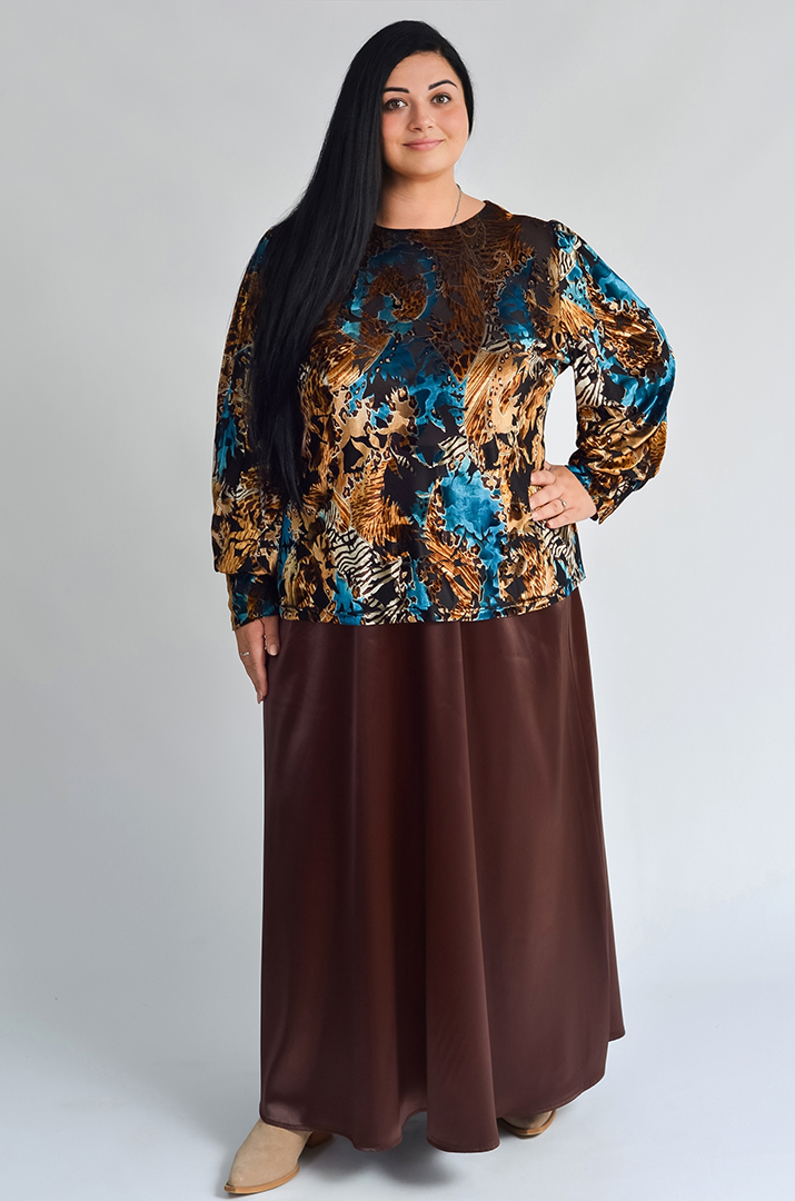 Велюрова блуза з абстрактним візерунком великих розмірів