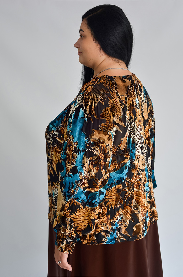 Велюрова блуза з абстрактним візерунком великих розмірів