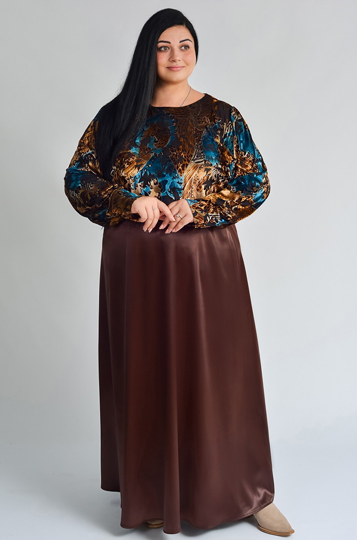 Велюрова блуза з абстрактним візерунком великих розмірів