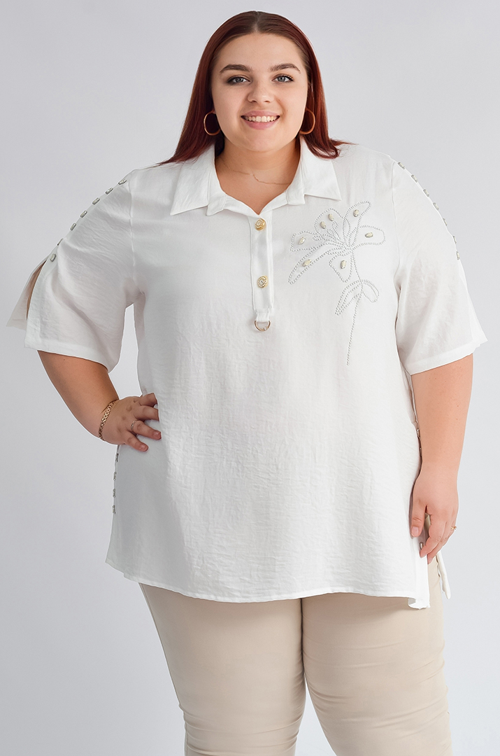 Блуза з декоративною аплікацією та бусинами великих розмірів