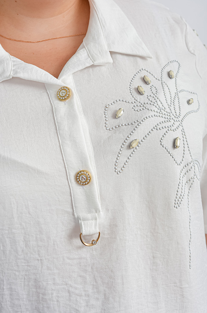 Блуза з декоративною аплікацією та бусинами великих розмірів