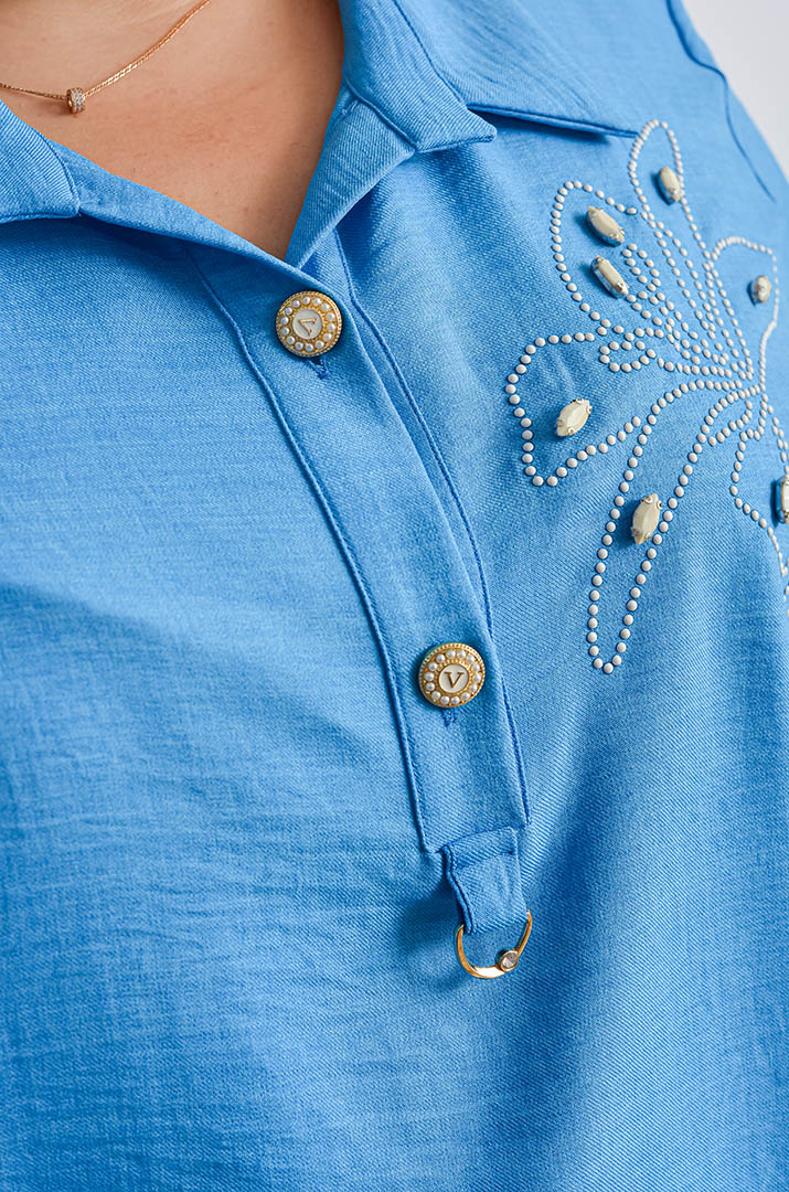 Блуза з декоративною аплікацією та бусинами великих розмірів