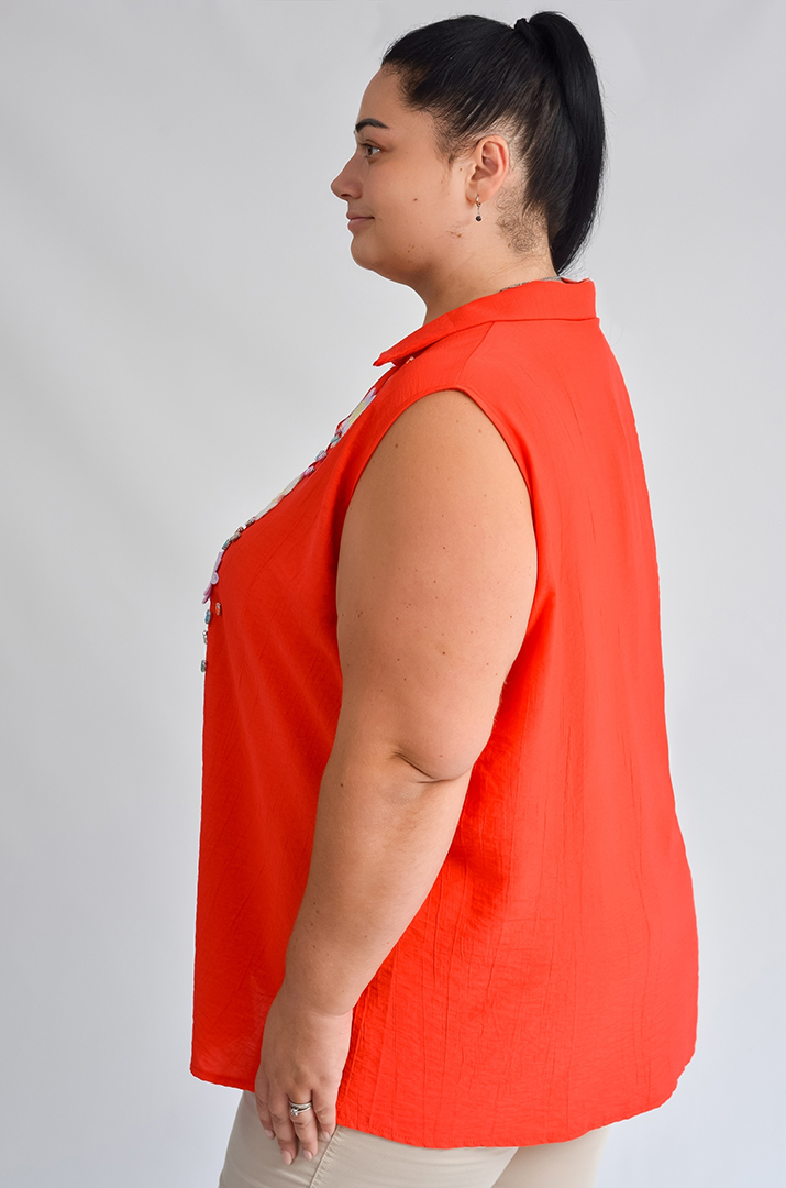 Блуза без рукавів з квітковим декором великих розмірів