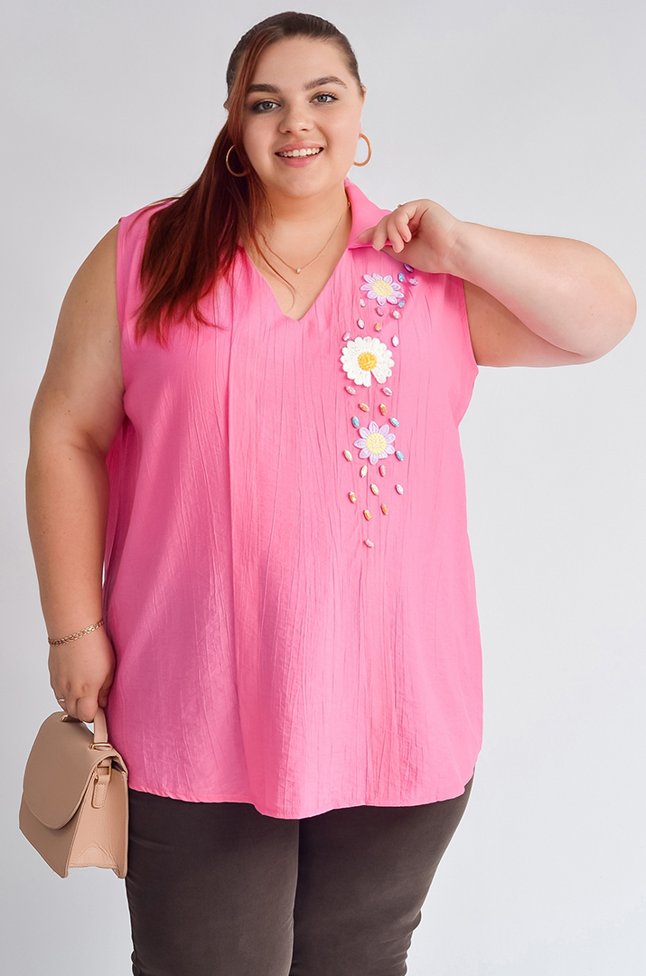 Блуза без рукавів з квітковим декором великих розмірів