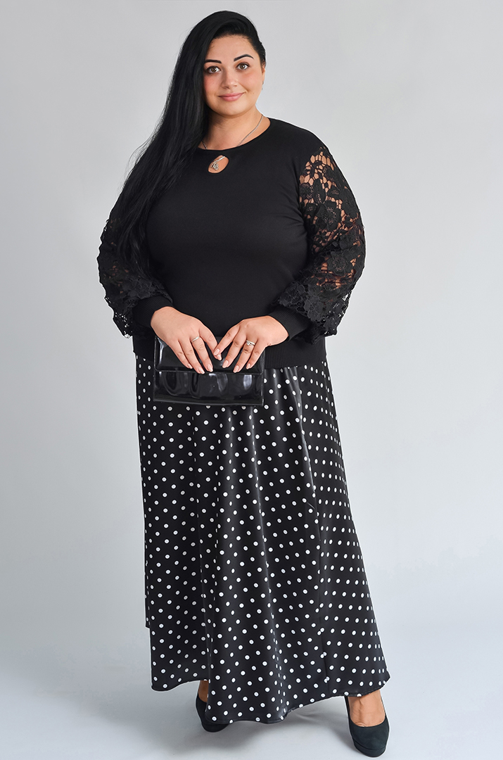 Блуза з мереживом і декоративною «крапелькою» великих розмірів