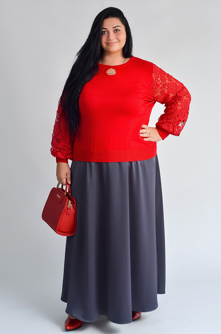 Блуза з мереживом і декоративною «крапелькою» великих розмірів